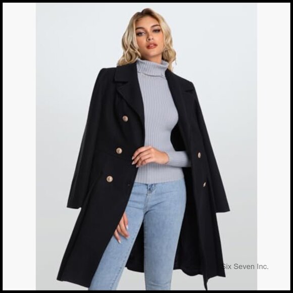 Double Breasted Lapel Trench Coat with Pockets A-Line Silhouette - Picture 5 of 7